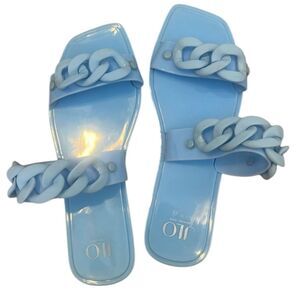 Light blue size 8 jelly rubber chain detail flat flip flops sandals GUC No box